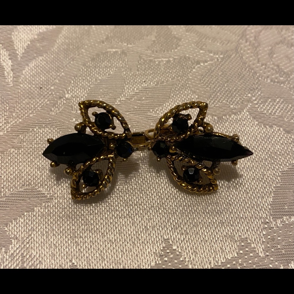 REDUCED Vintage gold/black stone clip earrings, Art Deco excellent condition - Picture 5 of 7